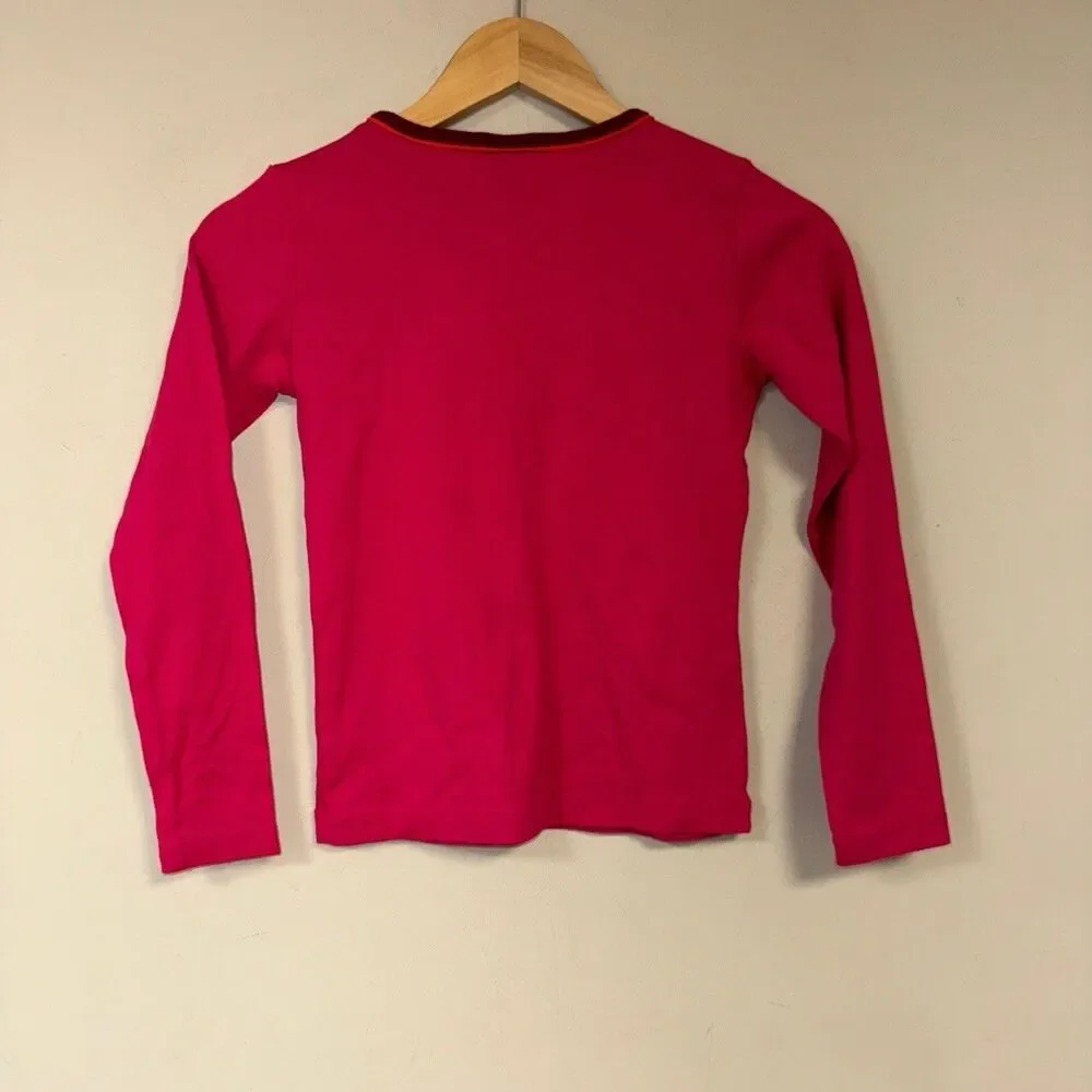 Flower Shirt Girls Large 10-12 Glitter Hippie Fuchsia Pink Long Sleeve Fall